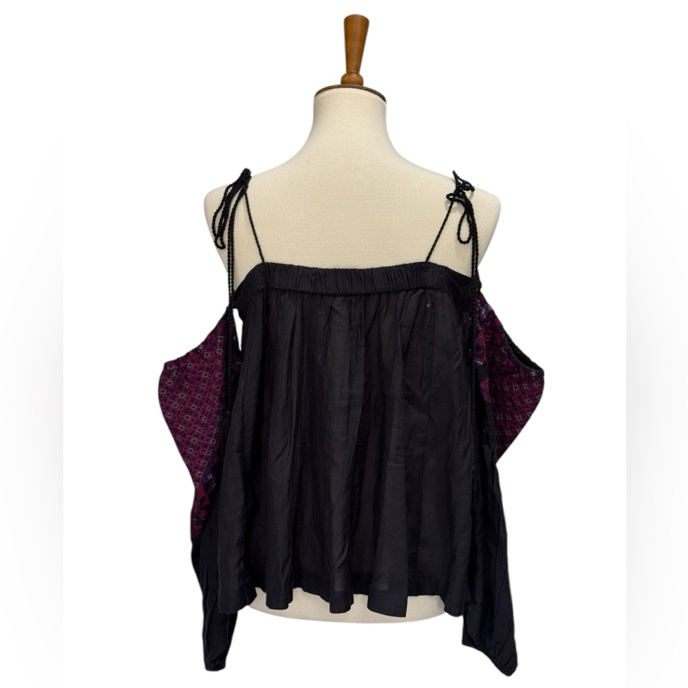Free People Asymmetrical Cut Out Blouse in Purple and Black #16 - Picture 3 of 4